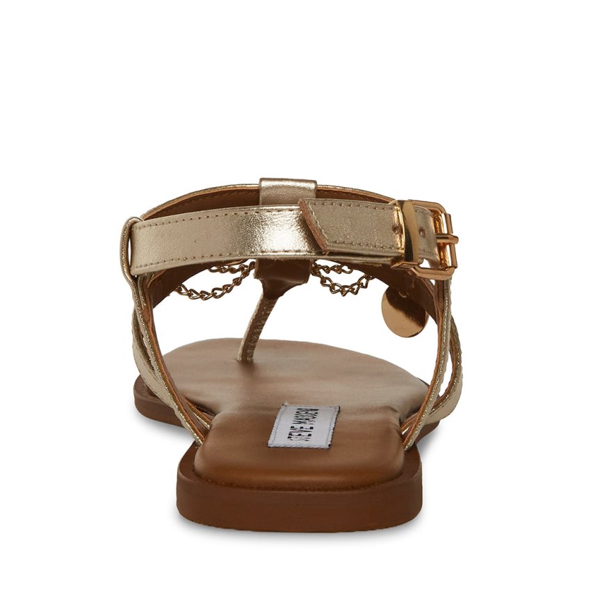 Gold Steve Madden Azalia Leather Women's Flat Sandals | PH 6132ZYT